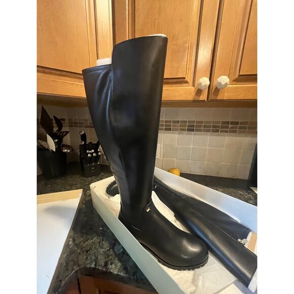 MICHAEL KORS BRIT SMOOTH WIDE KNEE HIGH BOOT NIB FAUX LEATHER BLACK SZ 6.5 WS - Picture 5 of 7